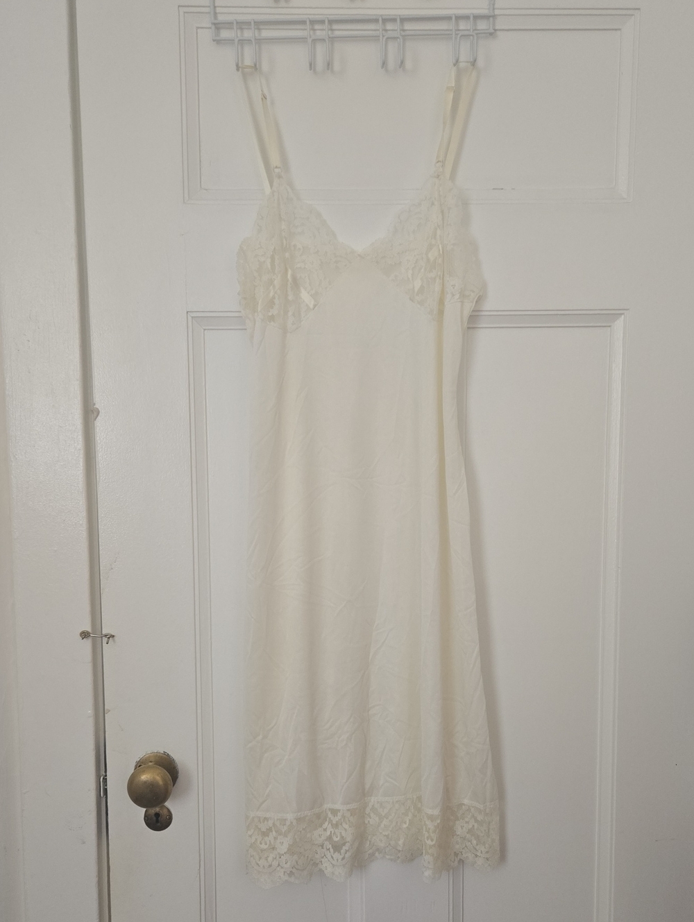 Vintage Lace-Trim Slip Dress  Cream